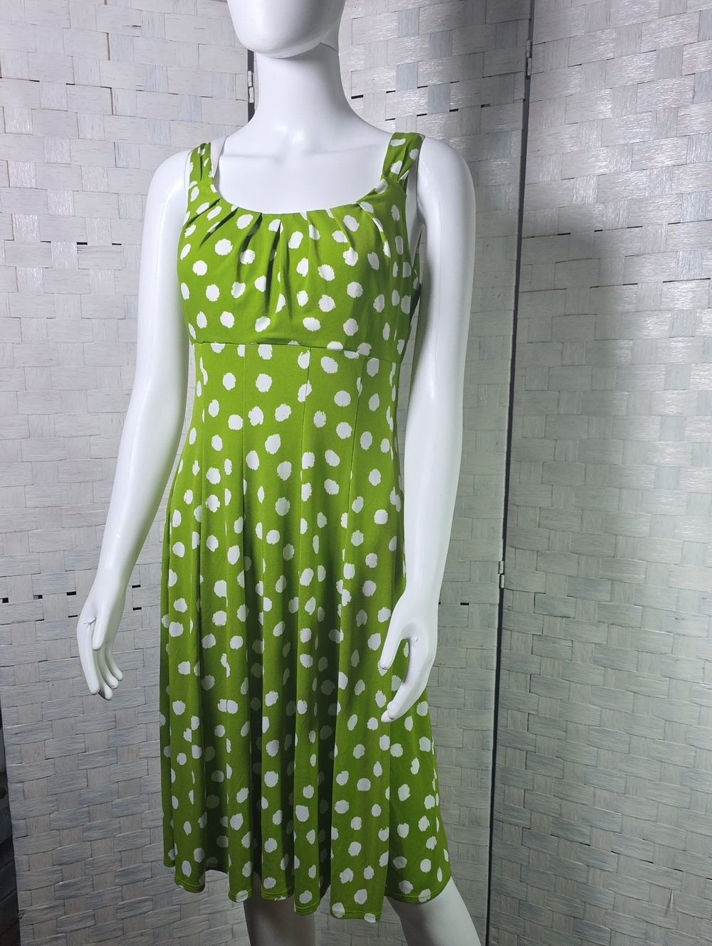 London Times Lime Polka Dot Sleeveless Midi Dress